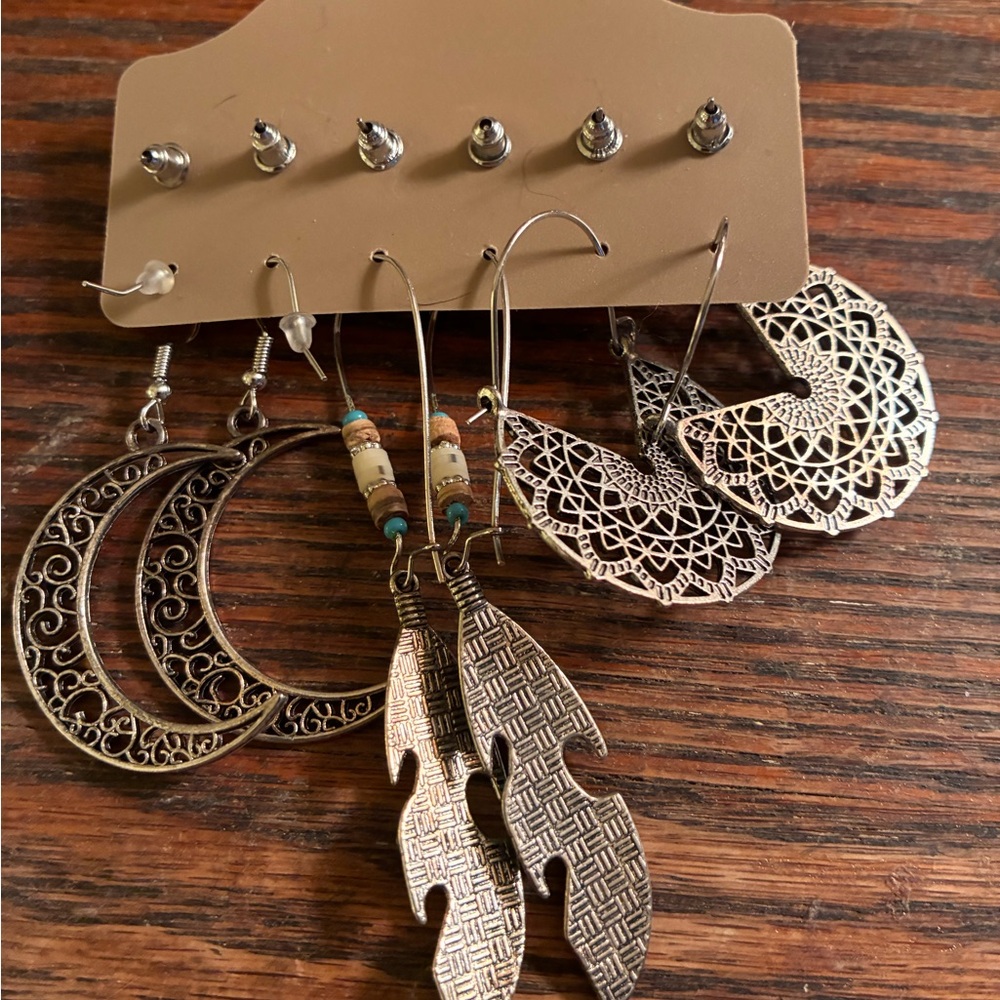 Bohemian Silver and Turquoise Earring Set - Picture 2 of 2
